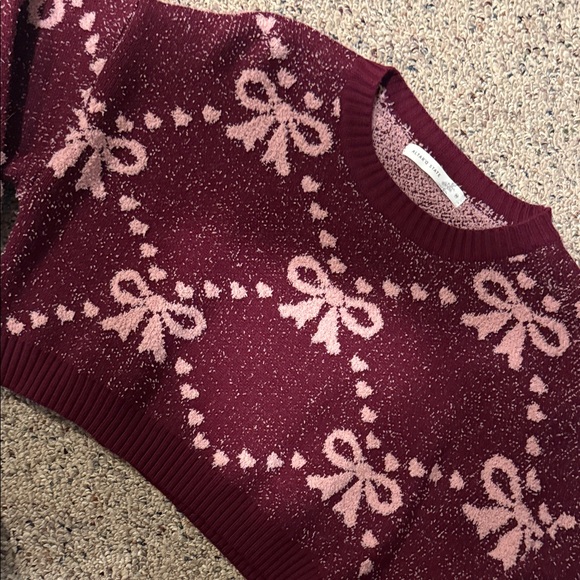 Altar'd State Burgundy and Pink Bow Sweater - Picture 7 of 9